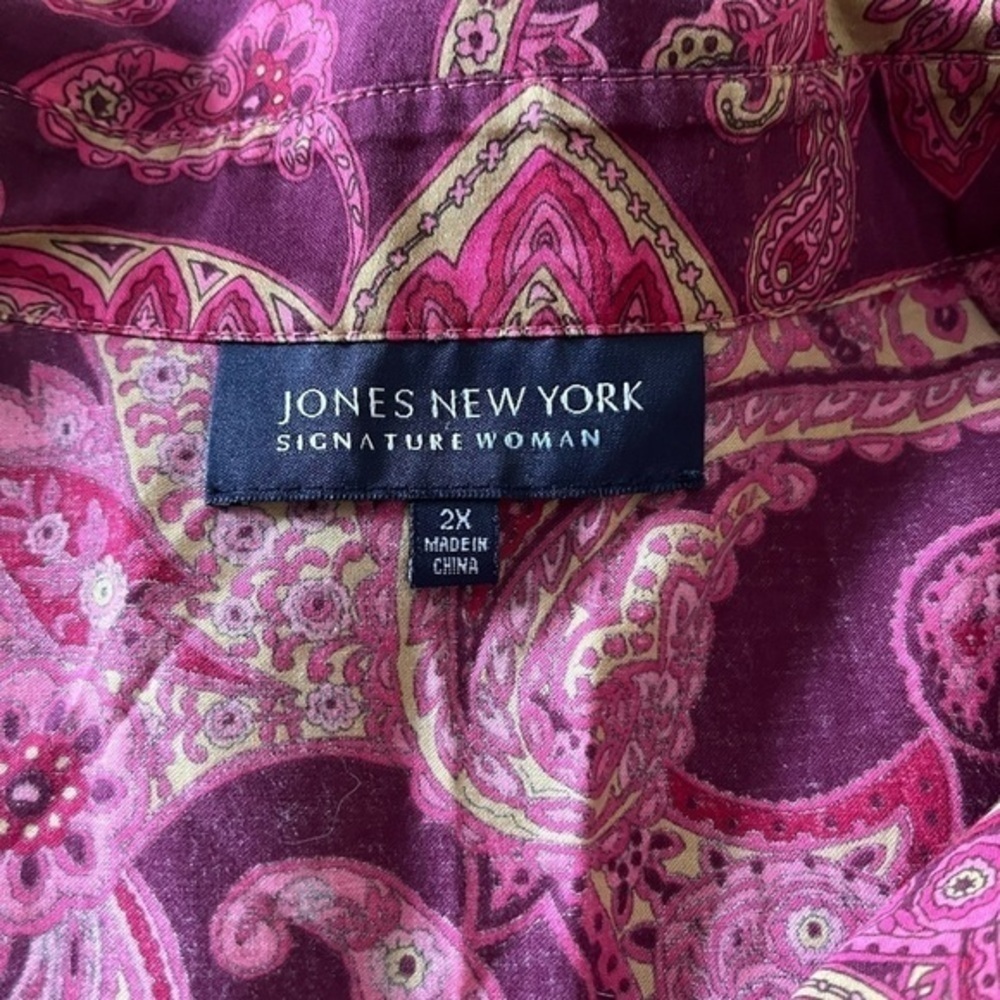 Jones New York Signature Woman Button Down Blouse 2X Pink Paisley Pattern Shirt - Picture 9 of 15